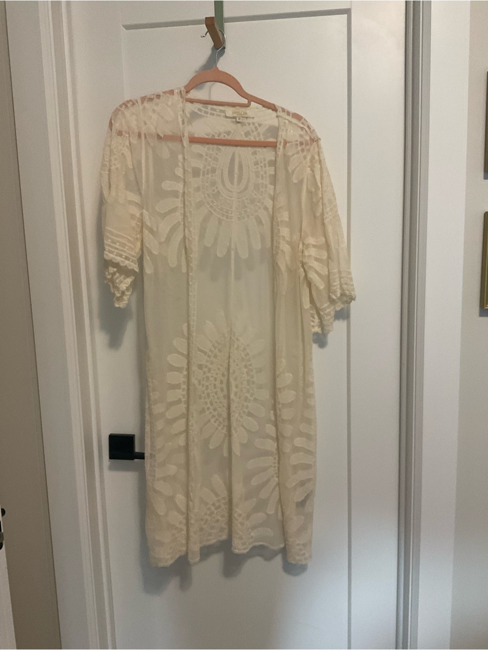 Rebellion Cream Sheer Crochet Duster Cardigan